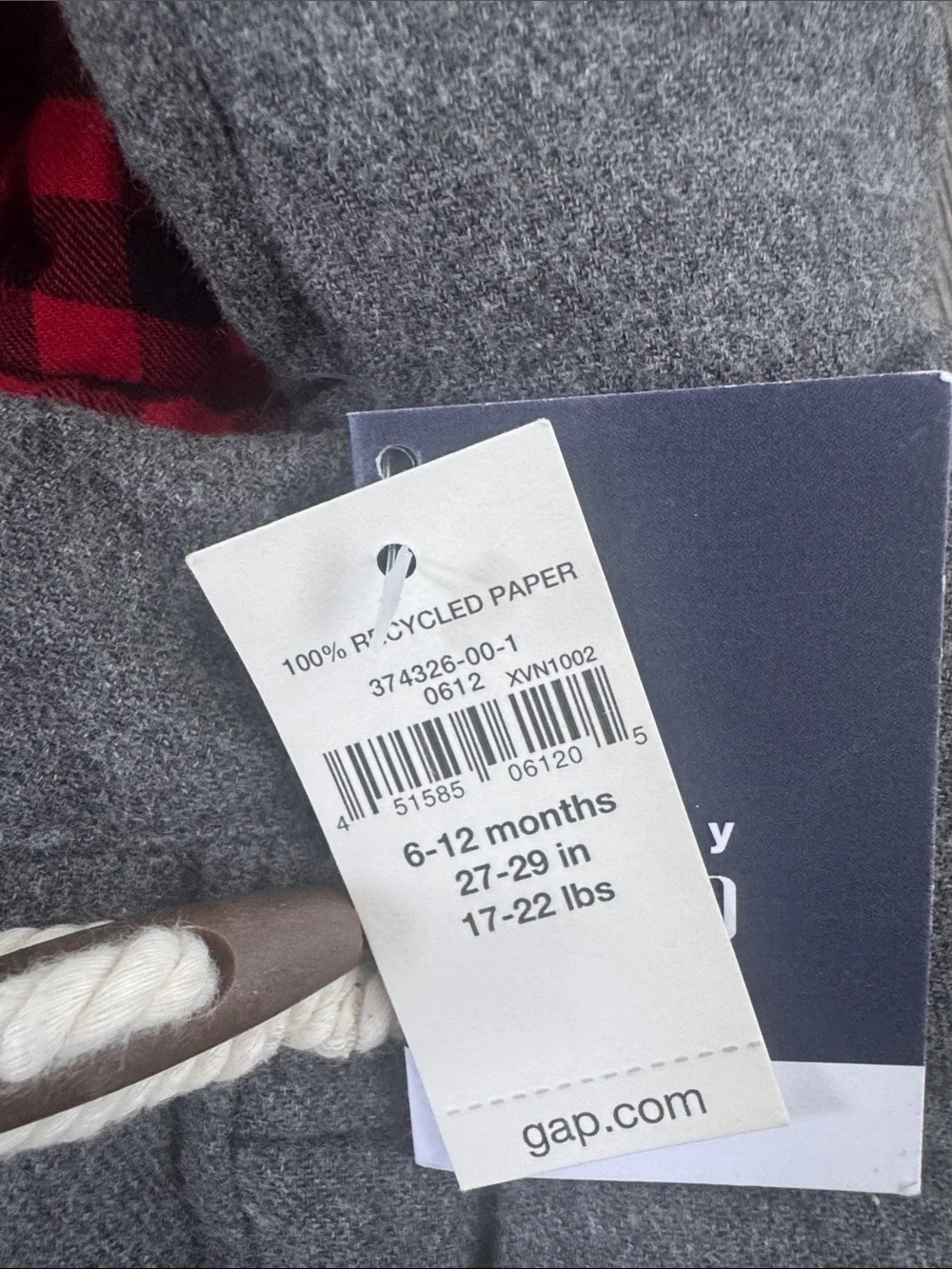 GAP Kids Gray Hooded Puffer Vest with Red Plaid Lining